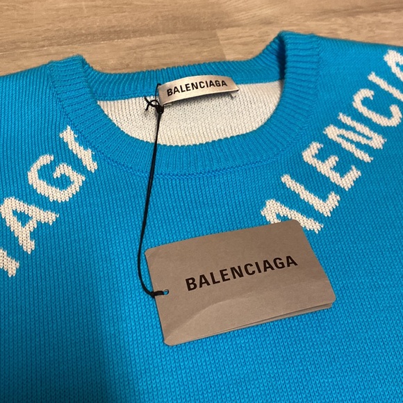 Balenciaga Baby Blue Repeat Logo Sweater - Large - Picture 8 of 9